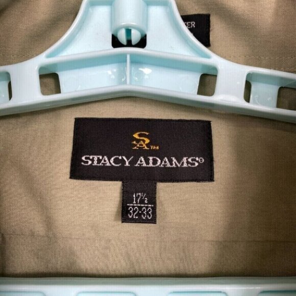 Stacy Adams Dress Shirt Mens 17.5 32/33 Tan Button Up Long Sleeve Casual Preppy - Picture 8 of 11